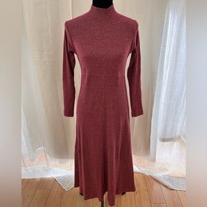 Moda small pink waffle knit long sleeve turtleneck maxi dress